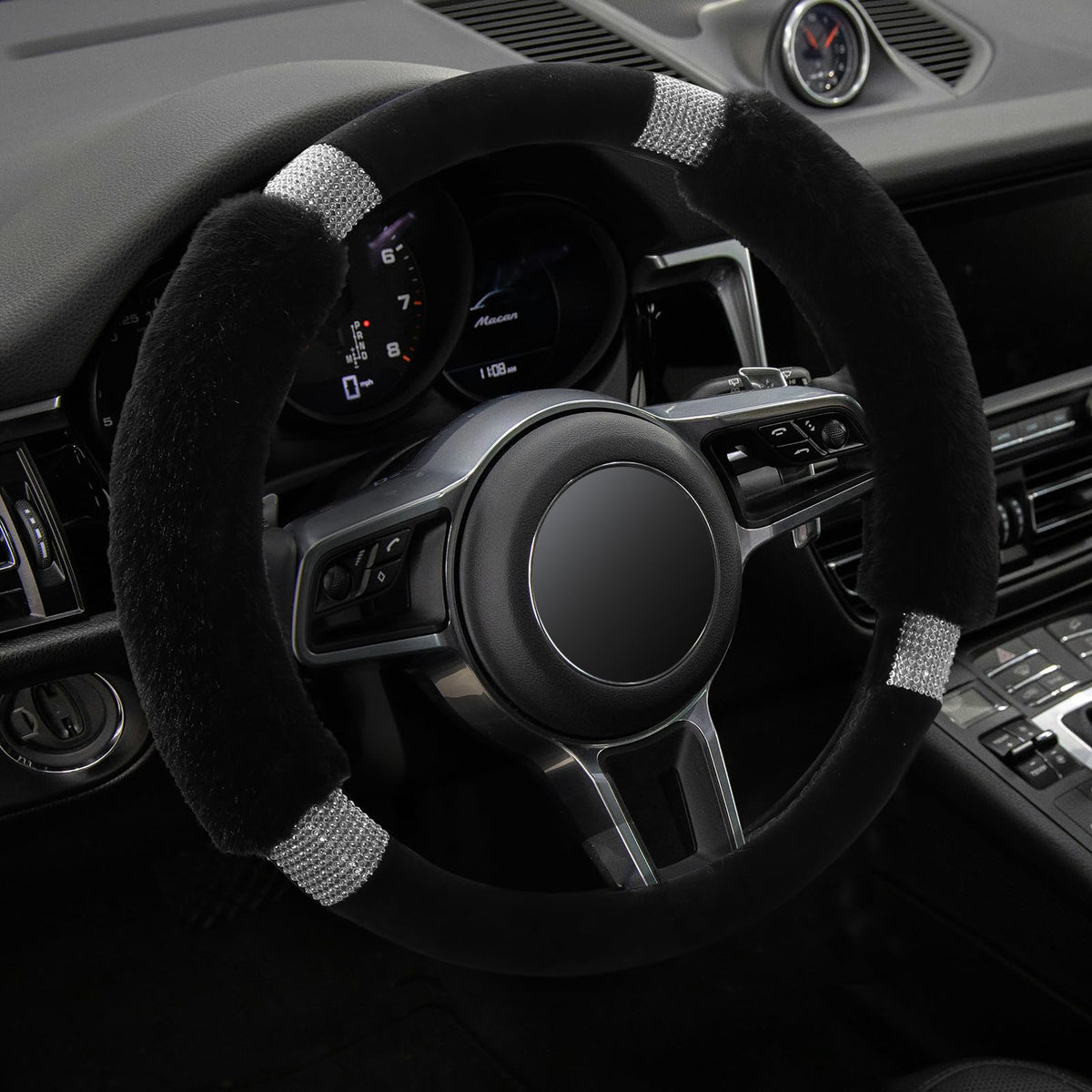 Achiou front view of cover on steering wheel, stylish upgrade and comfortable grip