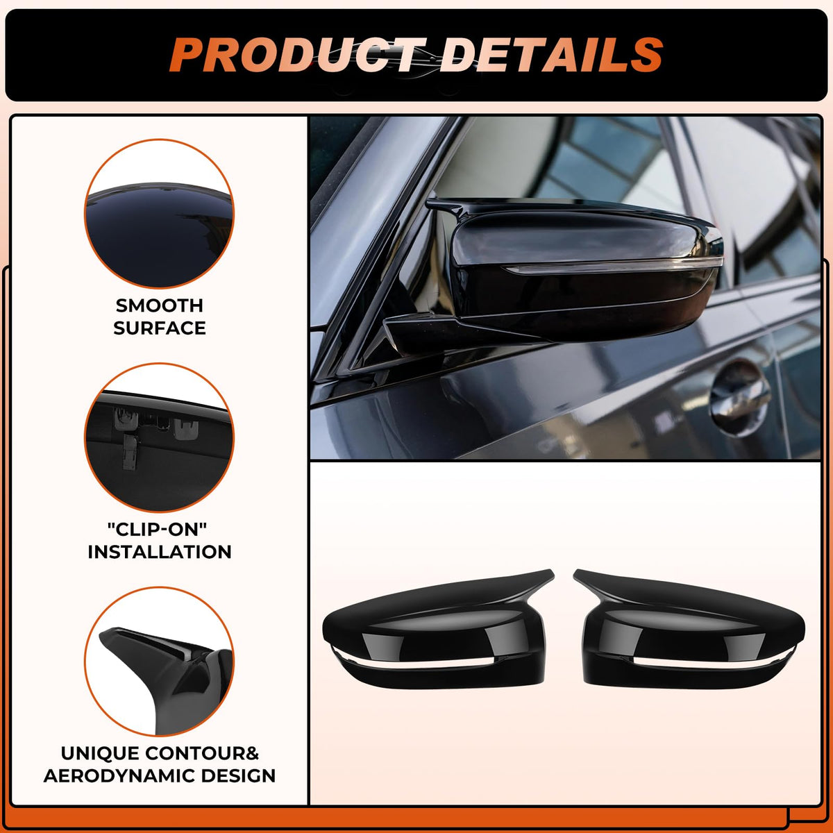 ACLONG left and right mirror covers paired to show complete replacement set