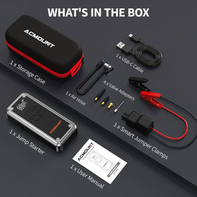 Acmount lifestyle roadside setup with jump starter and tires for emergency readiness
