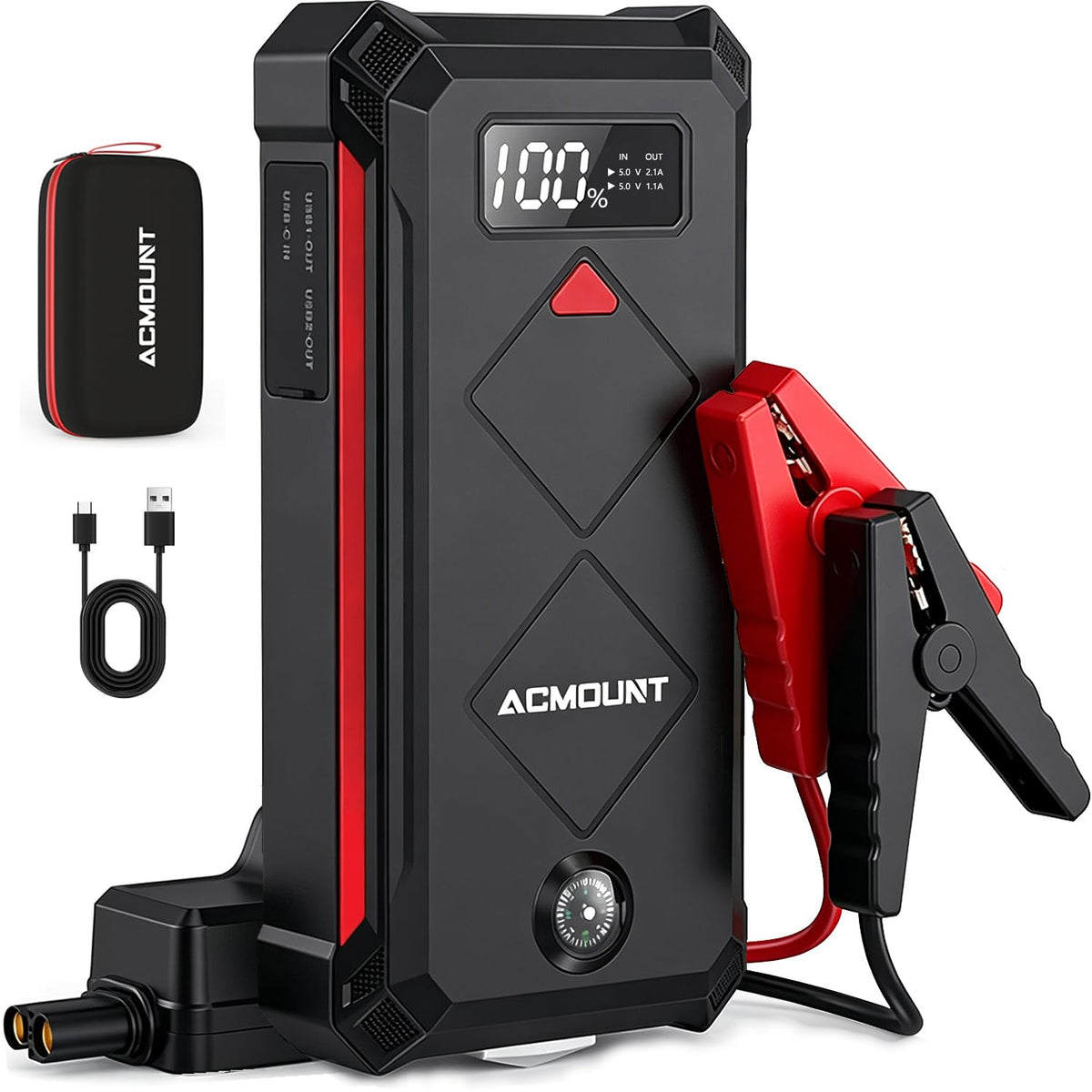 Acmount P100 front view showing compact design and rugged housing for quick starts