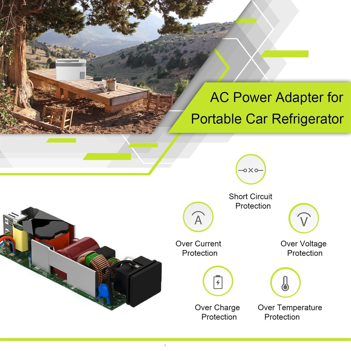 ACOPOWER barrel connector detail showing secure fit and reliable power transfer