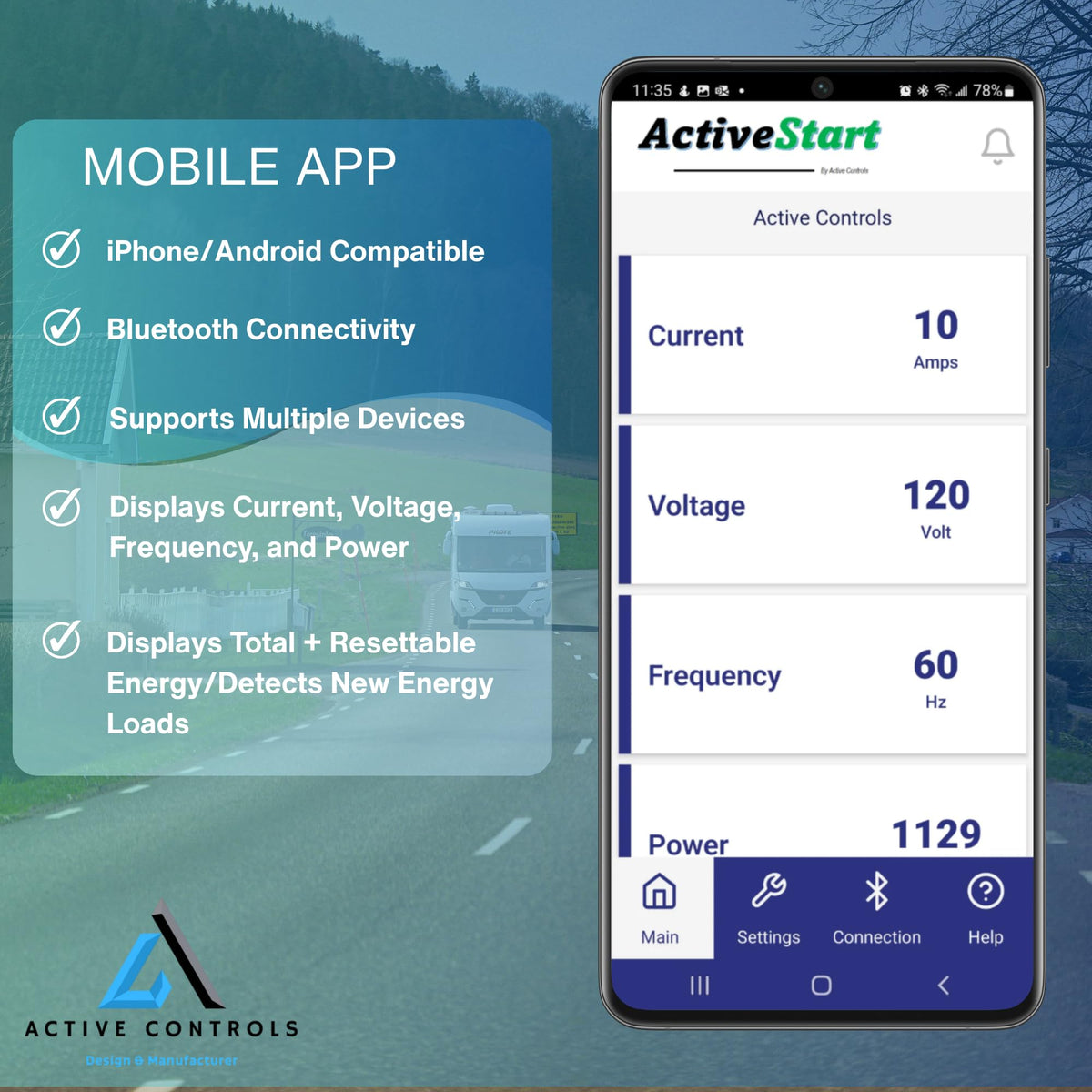 ActiveStart unit installed at RV power inlet reducing AC startup load while camping