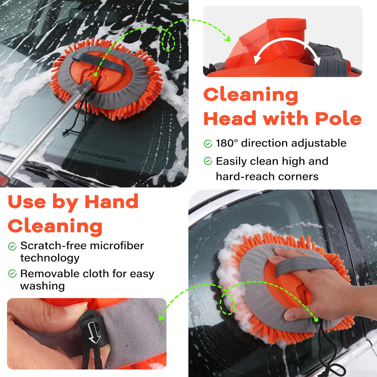 ACTREY telescoping pole extended demonstrating high-reach cleaning benefit