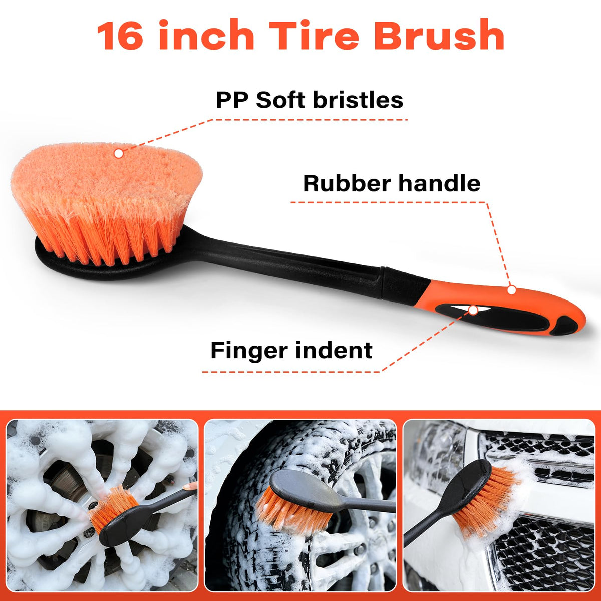 ACTREY tire brush cleaning wheel showing deep grime removal benefit