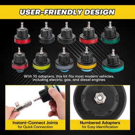 Acymner color-coded adapters arranged for quick vehicle matching and faster diagnostics