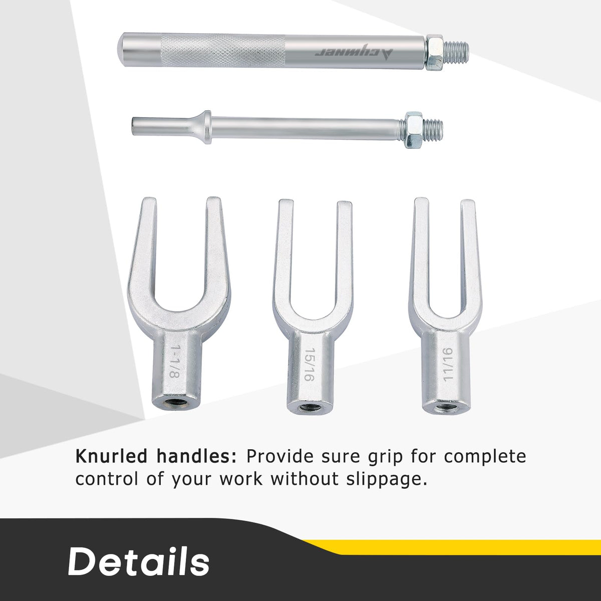 Acymner fork separating a tie rod end showing faster removal benefit