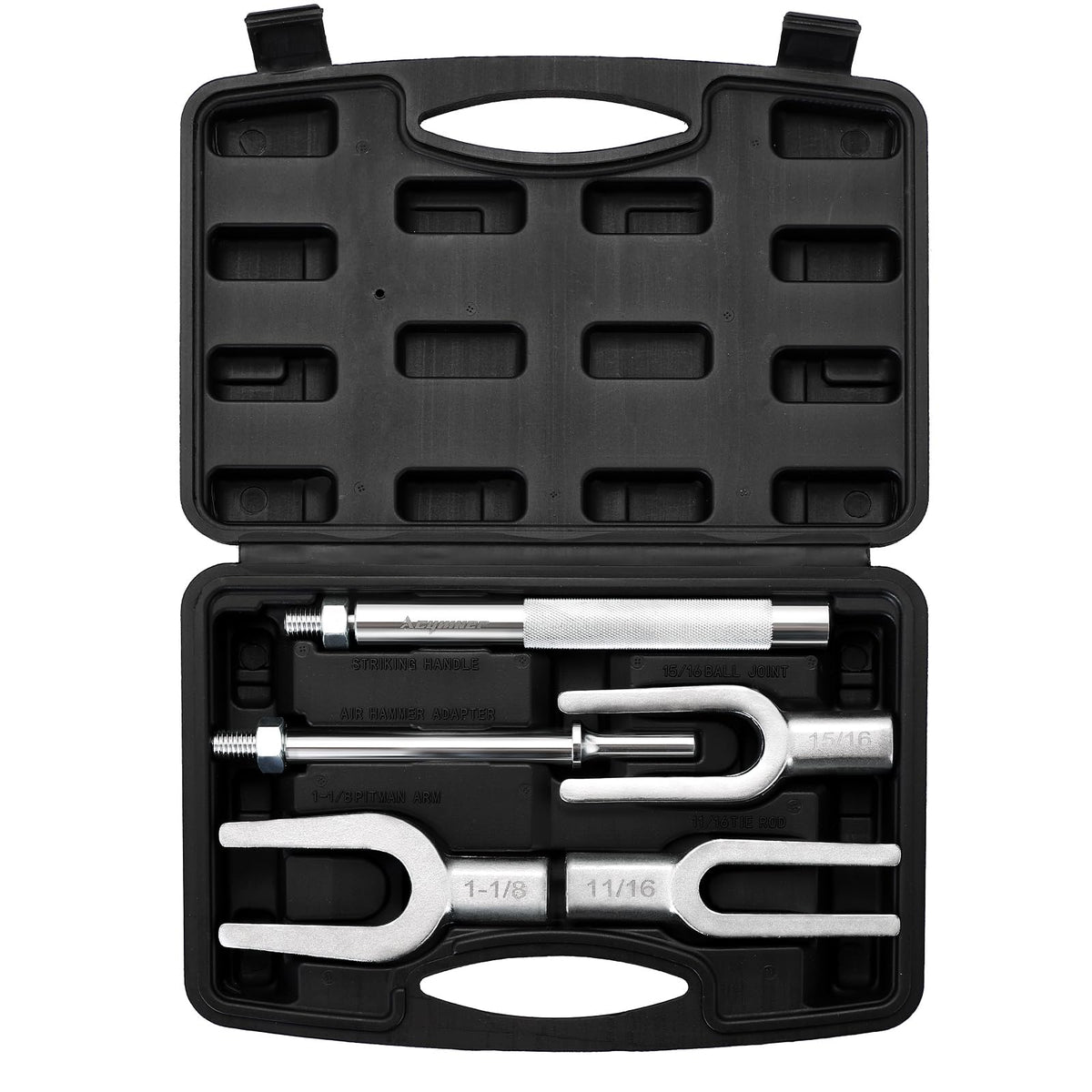 Acymner front view showing full five-piece fork set and durable case, helps quick identification