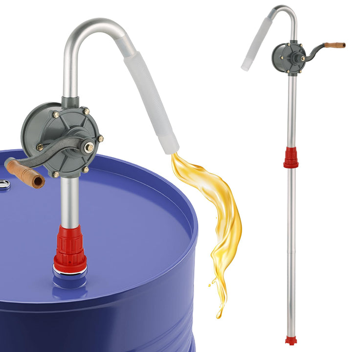 Acymner front view aluminum barrel pump showing compact durable design and portability