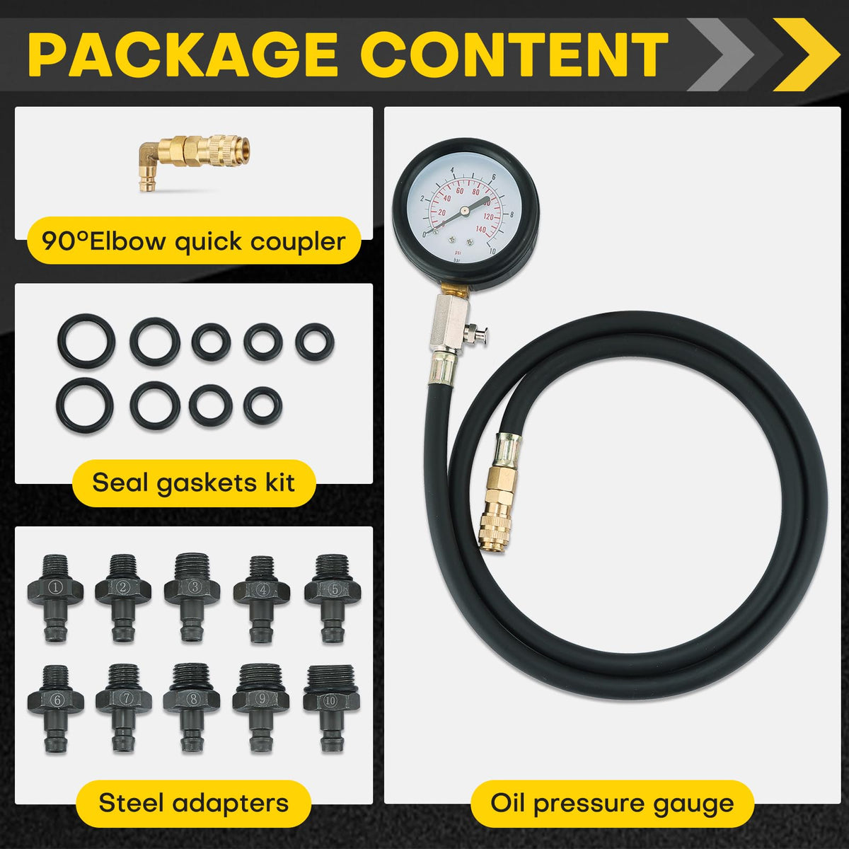Acymner hose and connectors detail showing reinforced 4ft hose and quick couplers for safety