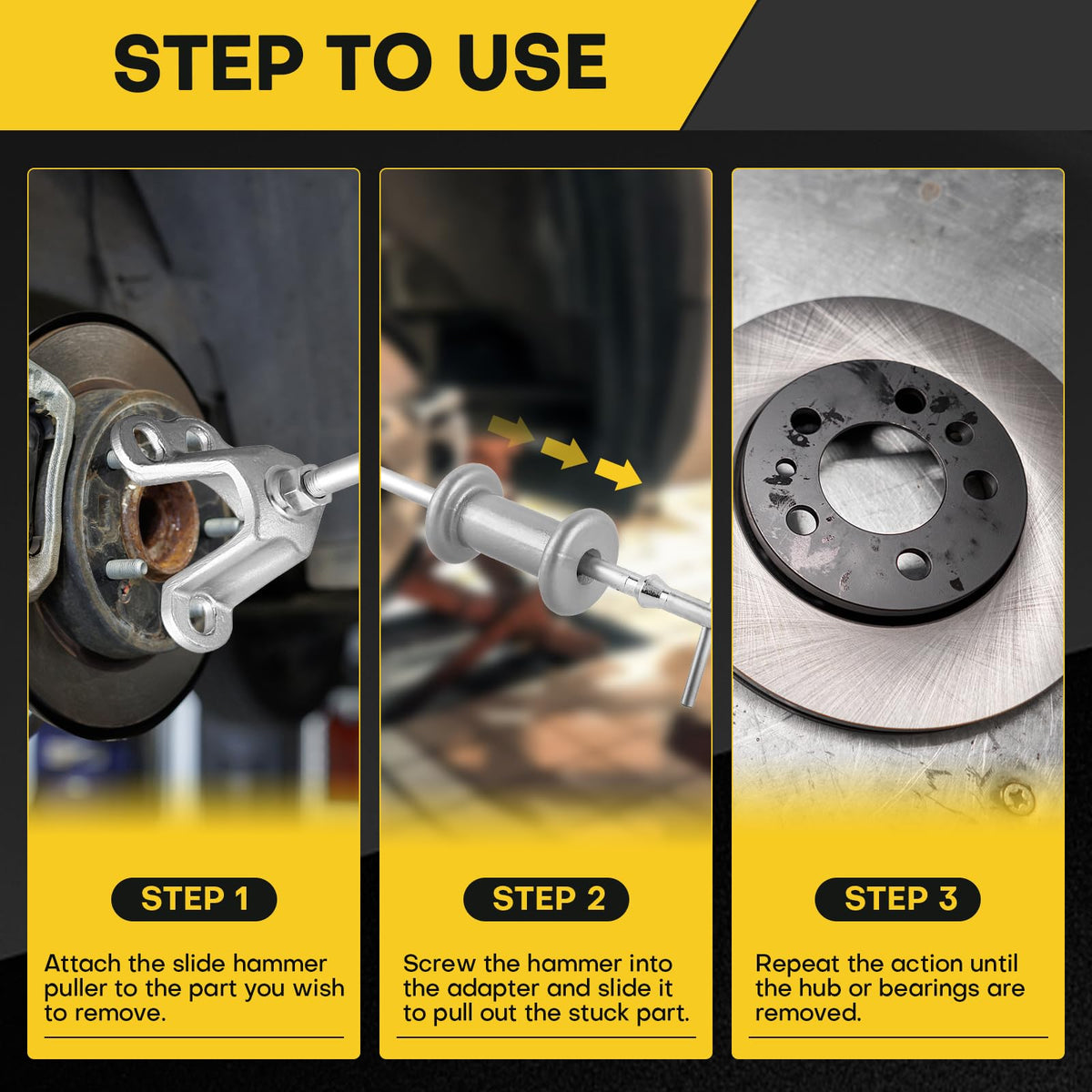 Acymner tool in use removing a wheel hub demonstrating efficient industrial-grade pulling