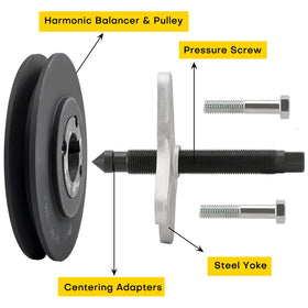 Acymner puller in use on engine pulley demonstrating safe removal