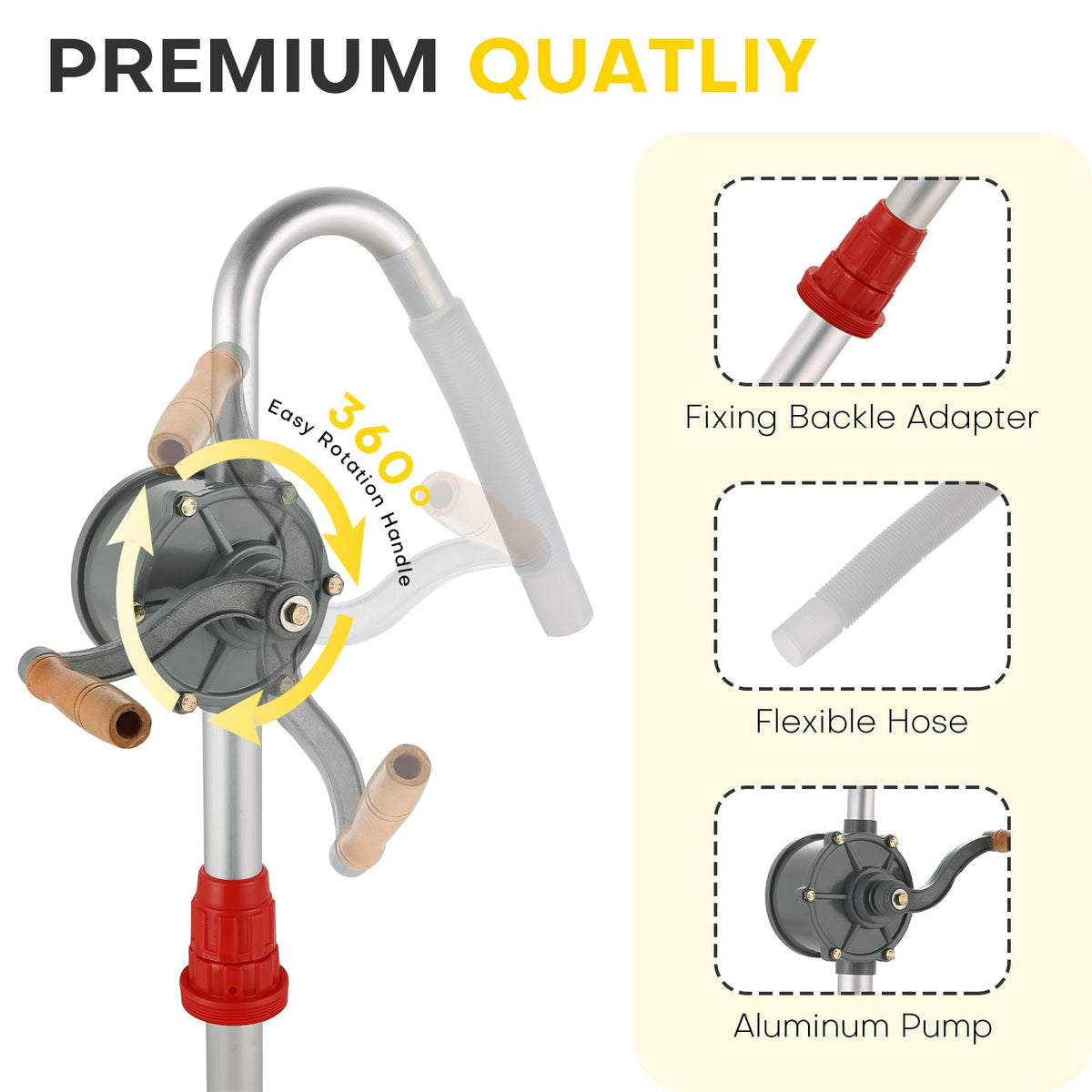 Acymner segmented suction tube assembled showing adjustable length for different drums