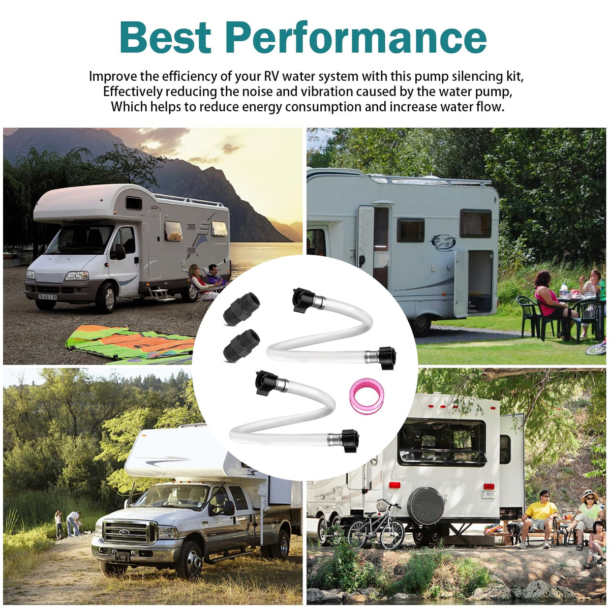 Adabuing RV interior with installed kit illustrating quieter water pump for more comfortable camping
