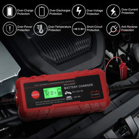 Adakiit charging a motorcycle battery demonstrating maintenance use