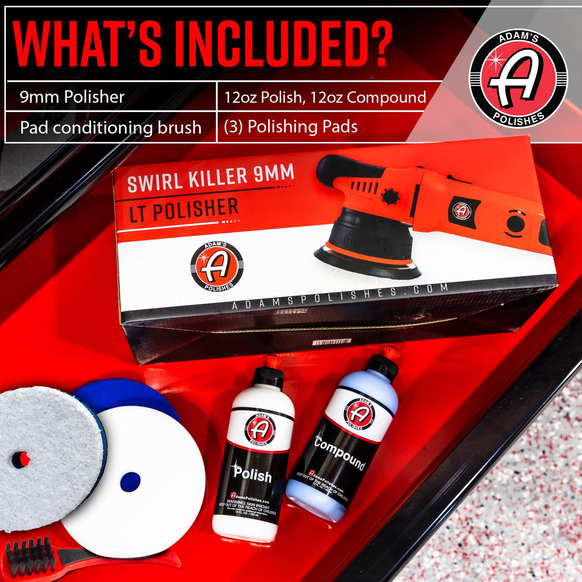 Adam's Polishes assortment of cutting and finishing pads with compounds for complete paint correction