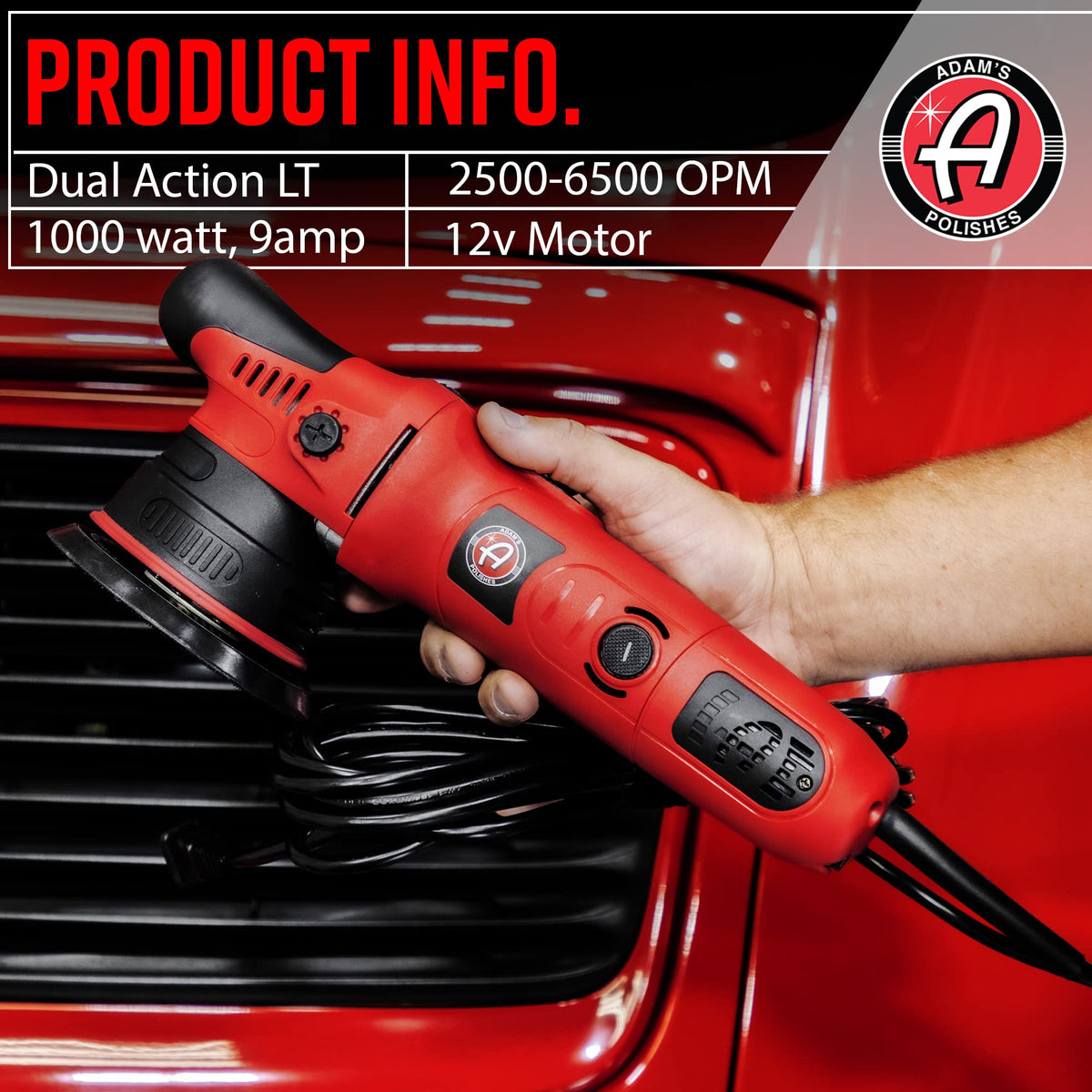 Adam's Polishes side profile highlighting balanced design and soft-touch head for reduced vibration