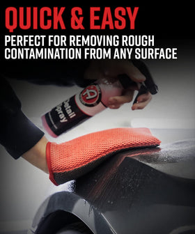 Adam's Polishes mitt in use on car door panel enabling faster decontamination