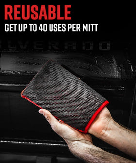 Adam's Polishes mitt held in hand for scale demonstrating larger coverage area