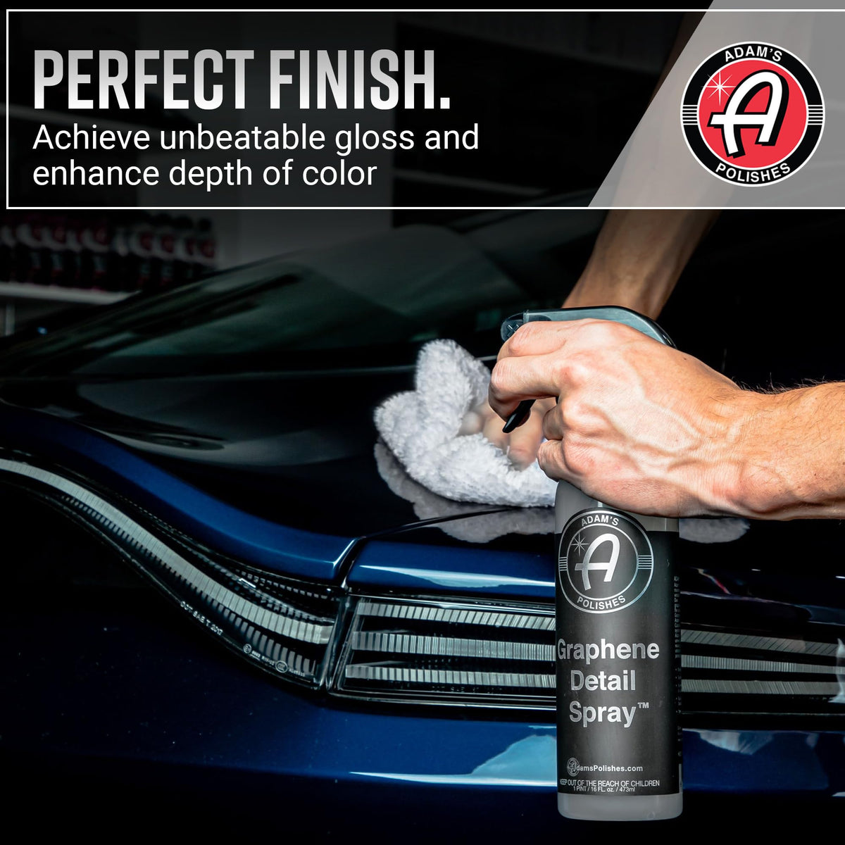 Adam's Polishes close-up of liquid sheen, demonstrates high-gloss finish benefit
