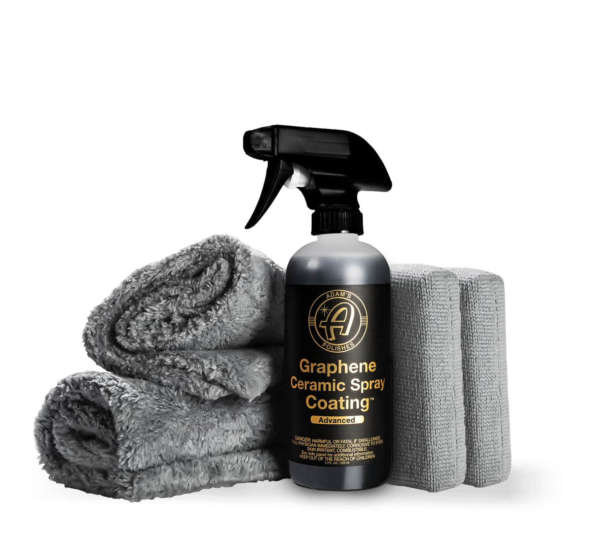 Adam's Polishes front kit packaging showing complete graphene spray kit and contents benefit