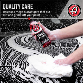 Rinsed vehicle surface with Adam's Mega Foam showing streak-free shine