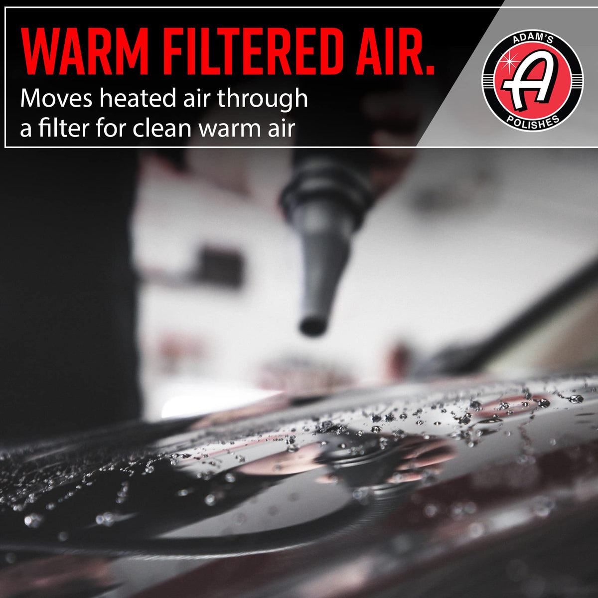 Adam's Polishes Air Cannon drying car hood quickly without towel contact