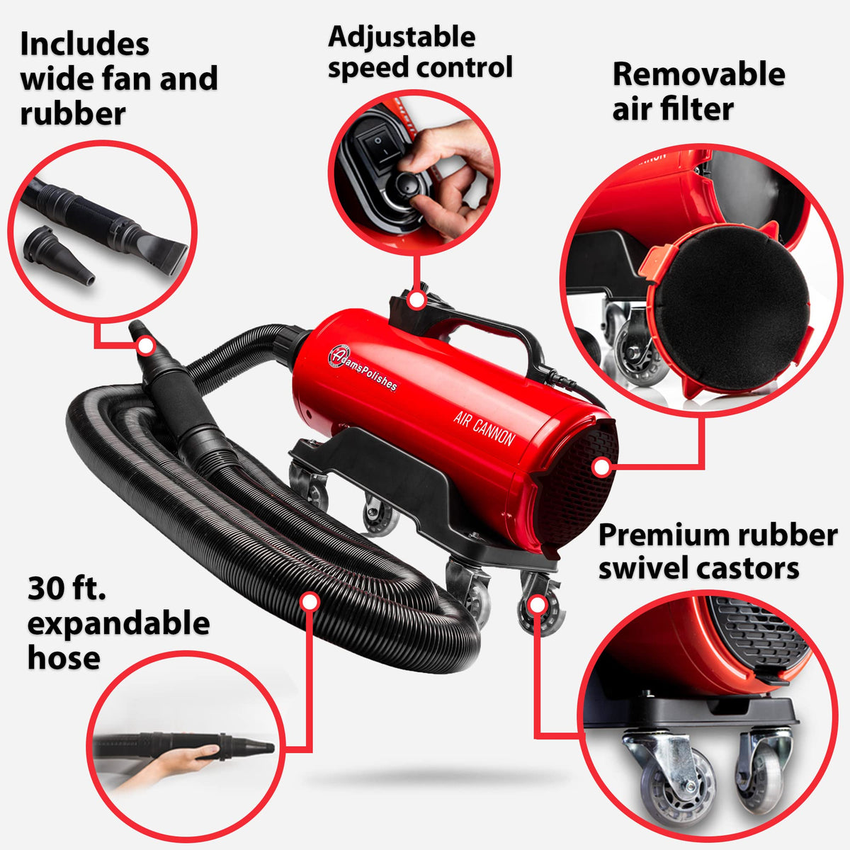Adam's Polishes hose and rubberized nozzles highlighting precise drying