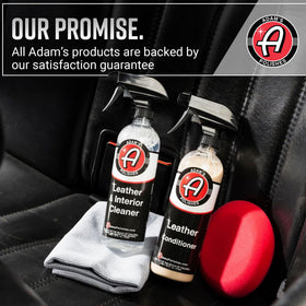 Adam's Polishes before and after seat photo showing visible restoration