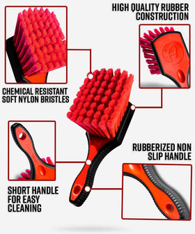 Adam's Polishes bristle close-up highlighting dense chemical-resistant fibers for safe scrubbing