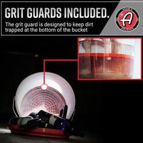 Adam's Polishes bucket stored and stacked in garage for space saving