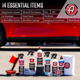 Adam's Polishes car wash shampoo bottle pouring foam for safe paint cleaning