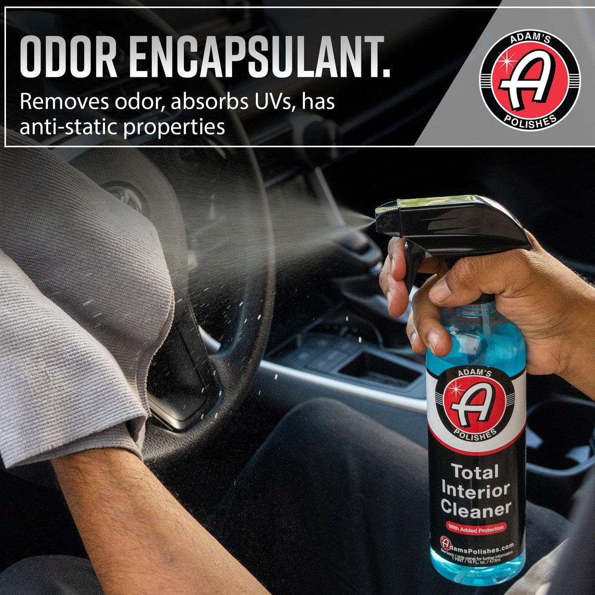 Adam's Polishes applied to dashboard with low-sheen OEM finish benefit