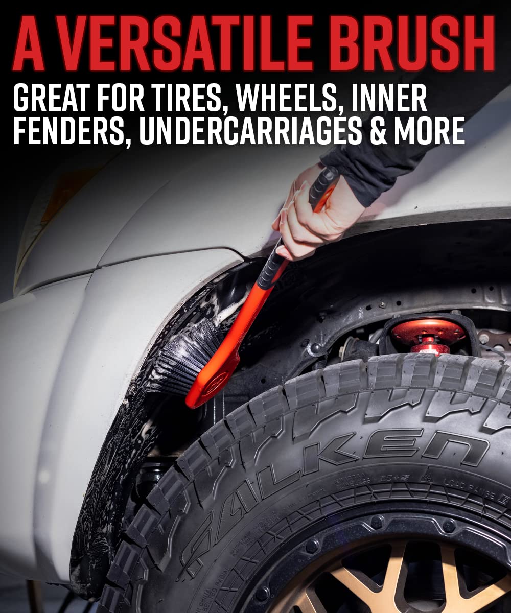 Adam's Polishes brush cleaning an engine bay, access to tight components with ease