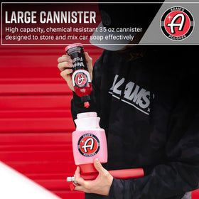 Adam's Polishes foam gun next to common spray bottle to show size and scale