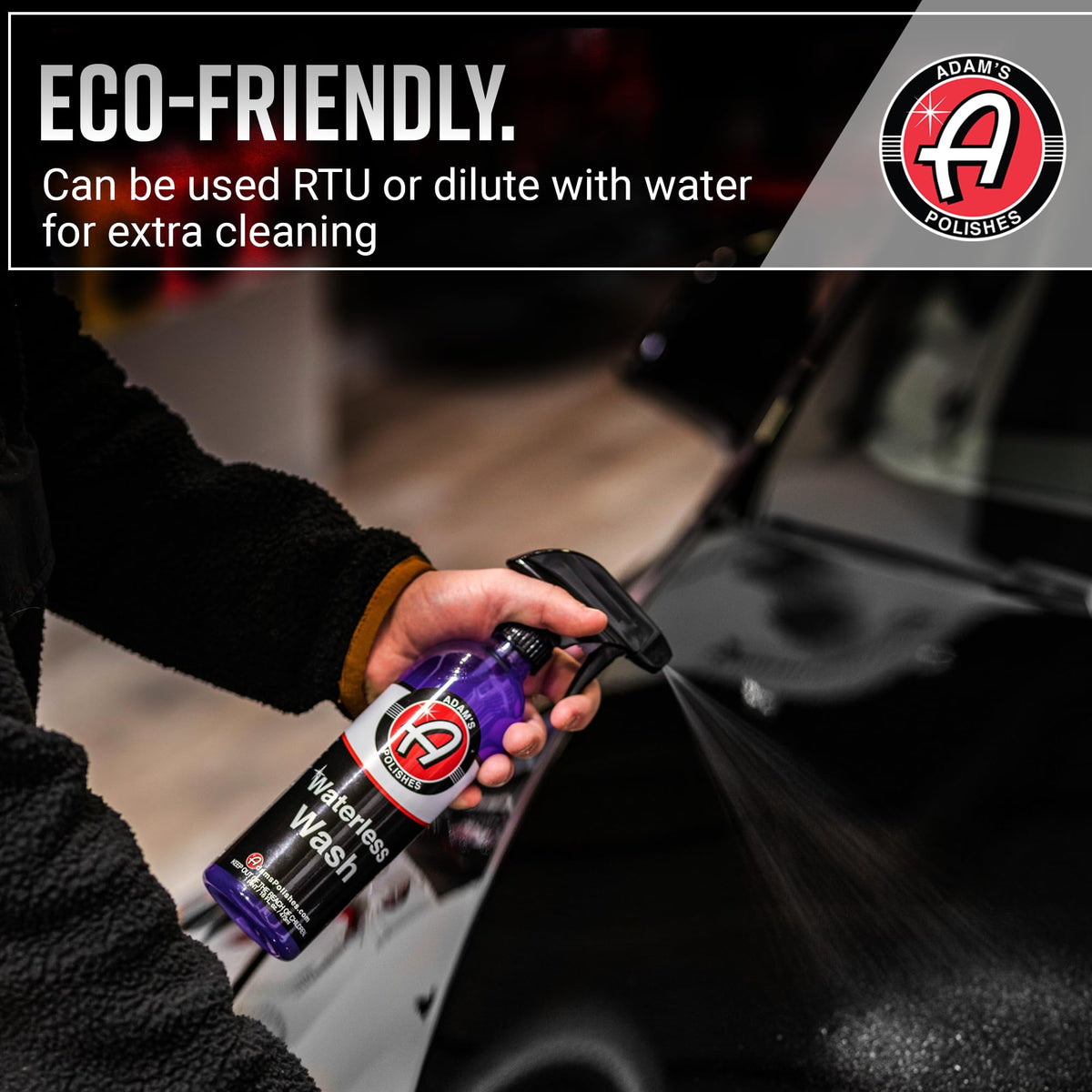 Adam's Polishes gallon next to a fuel can for size comparison and economy