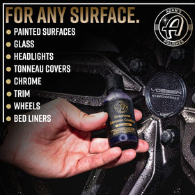 Adam's Polishes garage setup with coated car illustrating showroom shine benefit