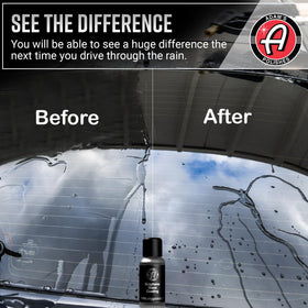 Adam's Polishes coated windshield repelling rain for safer driving visibility