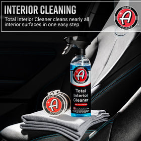 Adam's Polishes microfiber towels and applicators arranged for efficient detailing