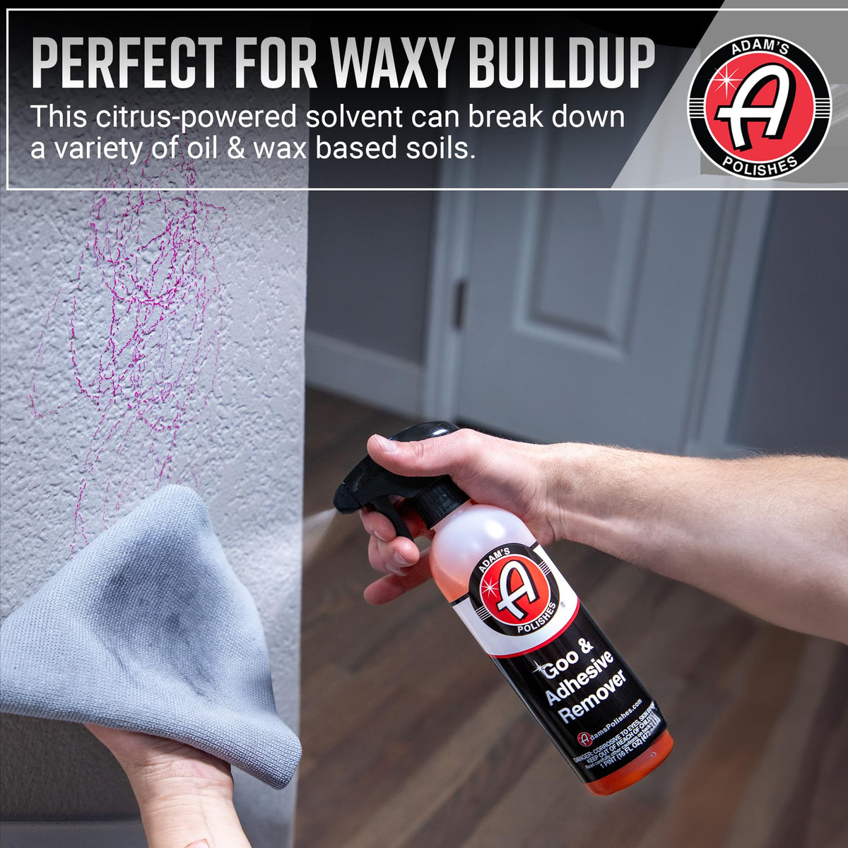 Adam's Polishes removing sticker residue from car bumper for clean finish