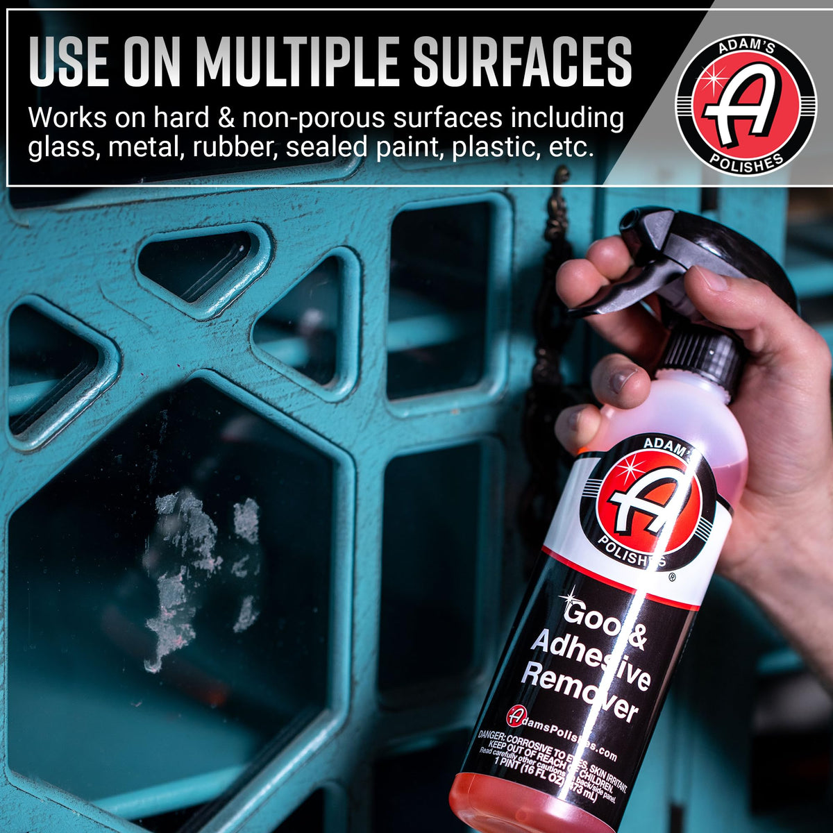 Adam's Polishes bottle in hand for scale and user-friendly application