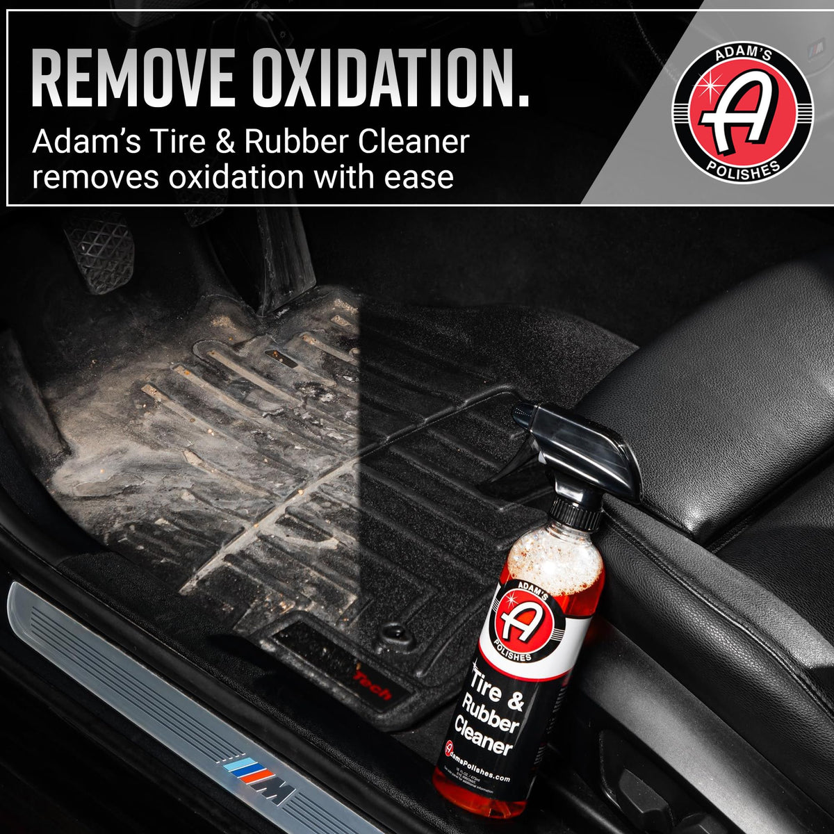 Adam's Polishes cleaning a rubber floor mat to restore texture and color