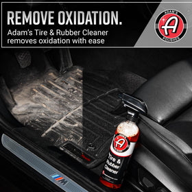Adam's Polishes cleaning a rubber floor mat to restore texture and color