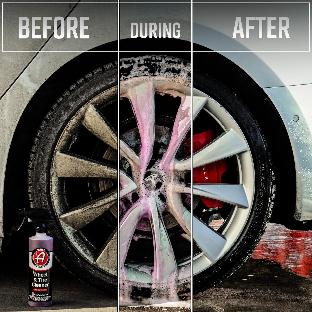 Adam's Polishes spray nozzle discharging cleaner, demonstrating quick application and coverage