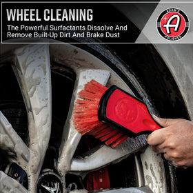 Adam's Polishes dense foam on tire tread, illustrating powerful lift of grime for better dressing adhesion