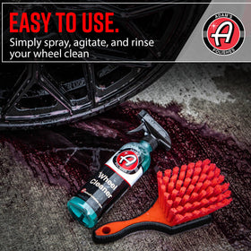 Adam's Polishes in a garage detailing setup with towels and brush showing professional cleaning results