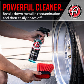 Adam's Polishes close-up purple reaction on wheel surface showing iron contamination removal benefit