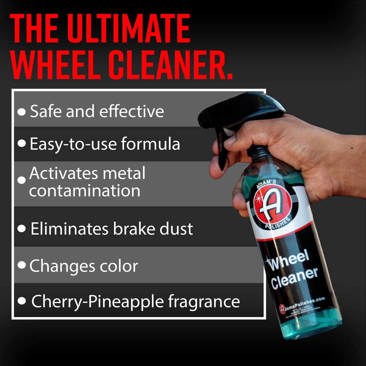 Adam's Polishes spray mist on a rim demonstrating easy application and coverage for fast cleaning