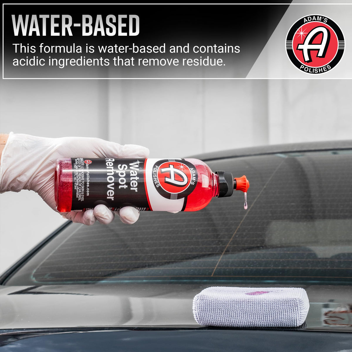 Adam's Polishes before and after car glass restoration showing clear finish