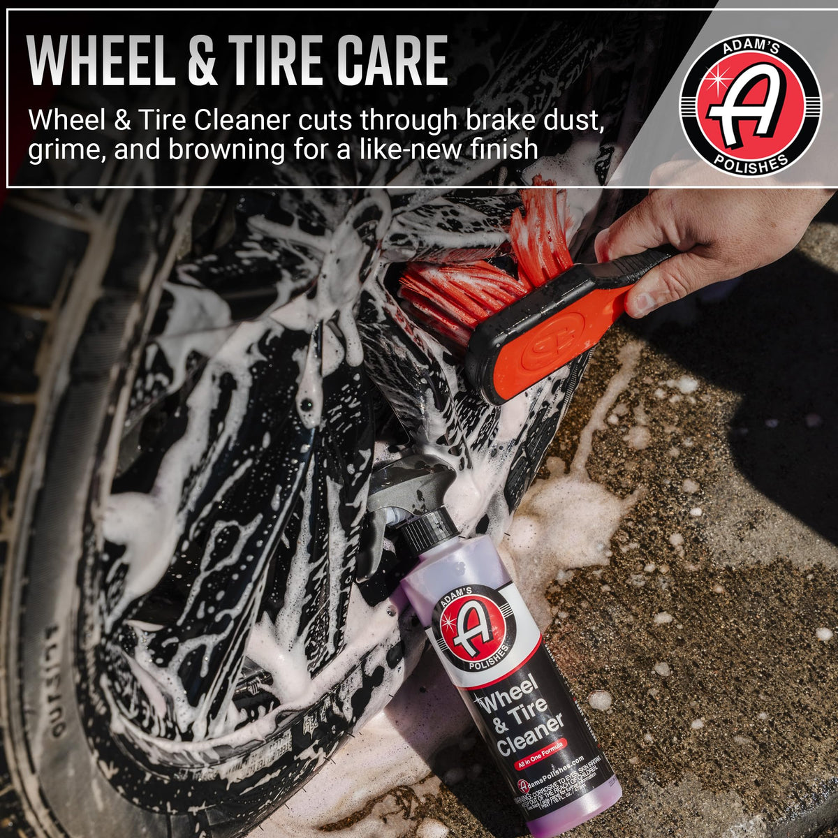 Adam's Polishes wheel cleaner dissolving brake dust for easier cleaning