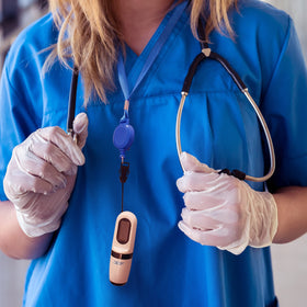 ADC Adtemp‑Mini 432 attached to included lanyard for hands‑free accessibility